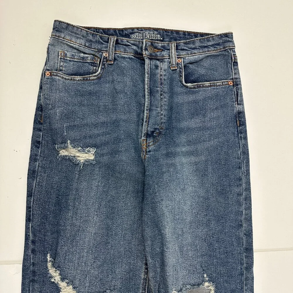 Wild Fable Button Fly High Rise Straight Distressed Women's size 8 Blue Jeans